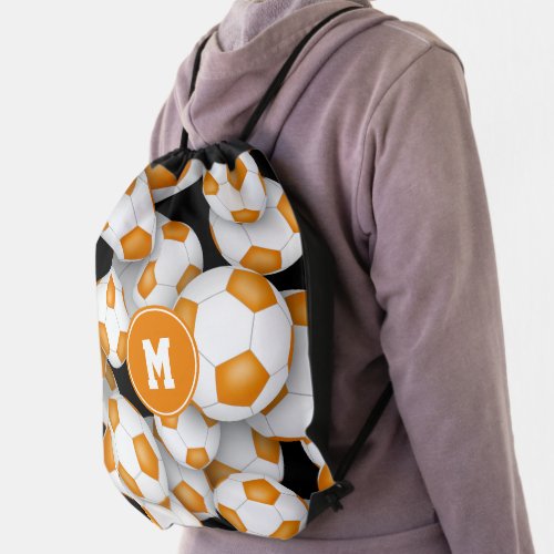 orange white soccer balls pattern team colors drawstring bag
