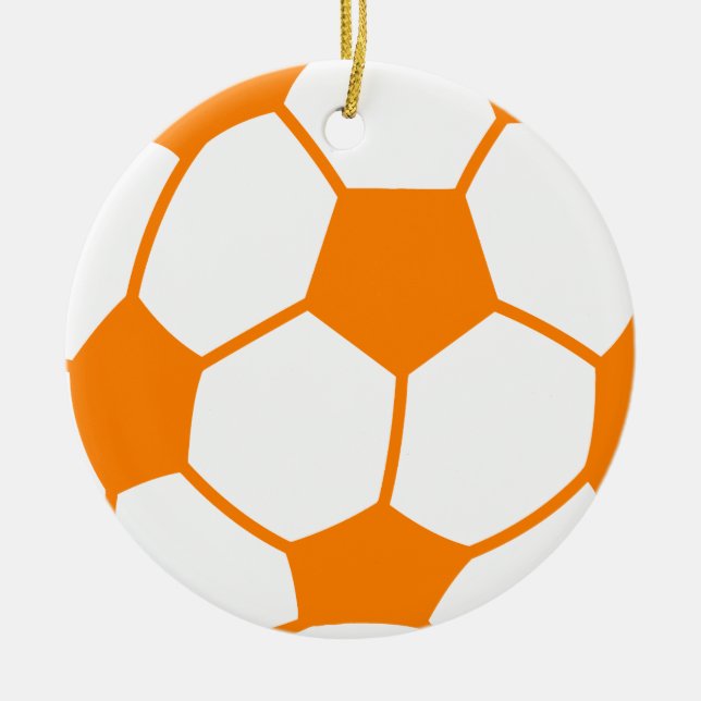Orange & White Soccer Ceramic Ornament (Front)