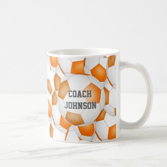 orange white soccer school team coach gift coffee mug
