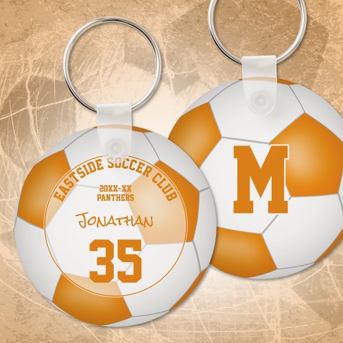 personalized soccer keyring with orange white team colors