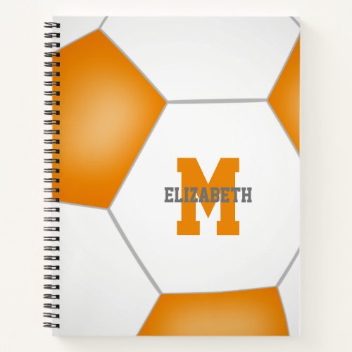 orange white soccer team colors monogrammed notebook