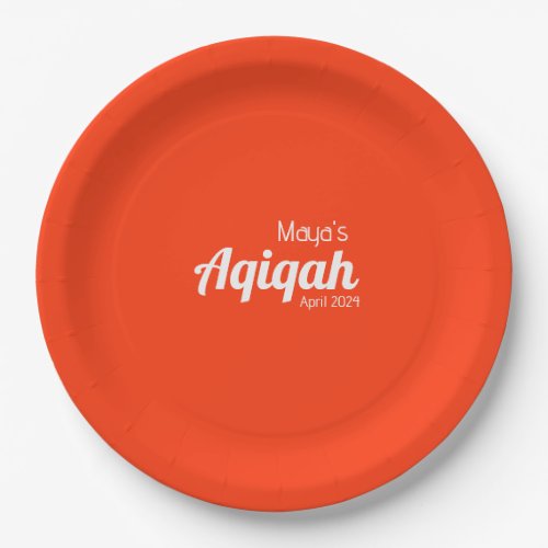 Orange White Solid Color Plain Aqiqah Baby Shower Paper Plates