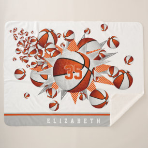orange white sports decor basketball blowout sherpa blanket