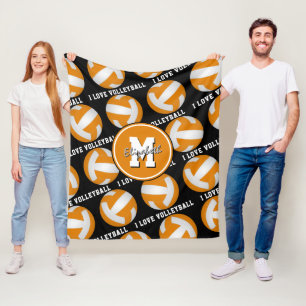 orange white sports room decor I love volleyball Fleece Blanket
