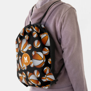 orange white sports team colors basketball pattern drawstring bag