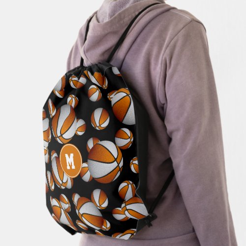 orange white sports team colors basketball pattern drawstring bag