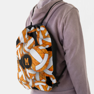 orange white sports team colors girls volleyball drawstring bag