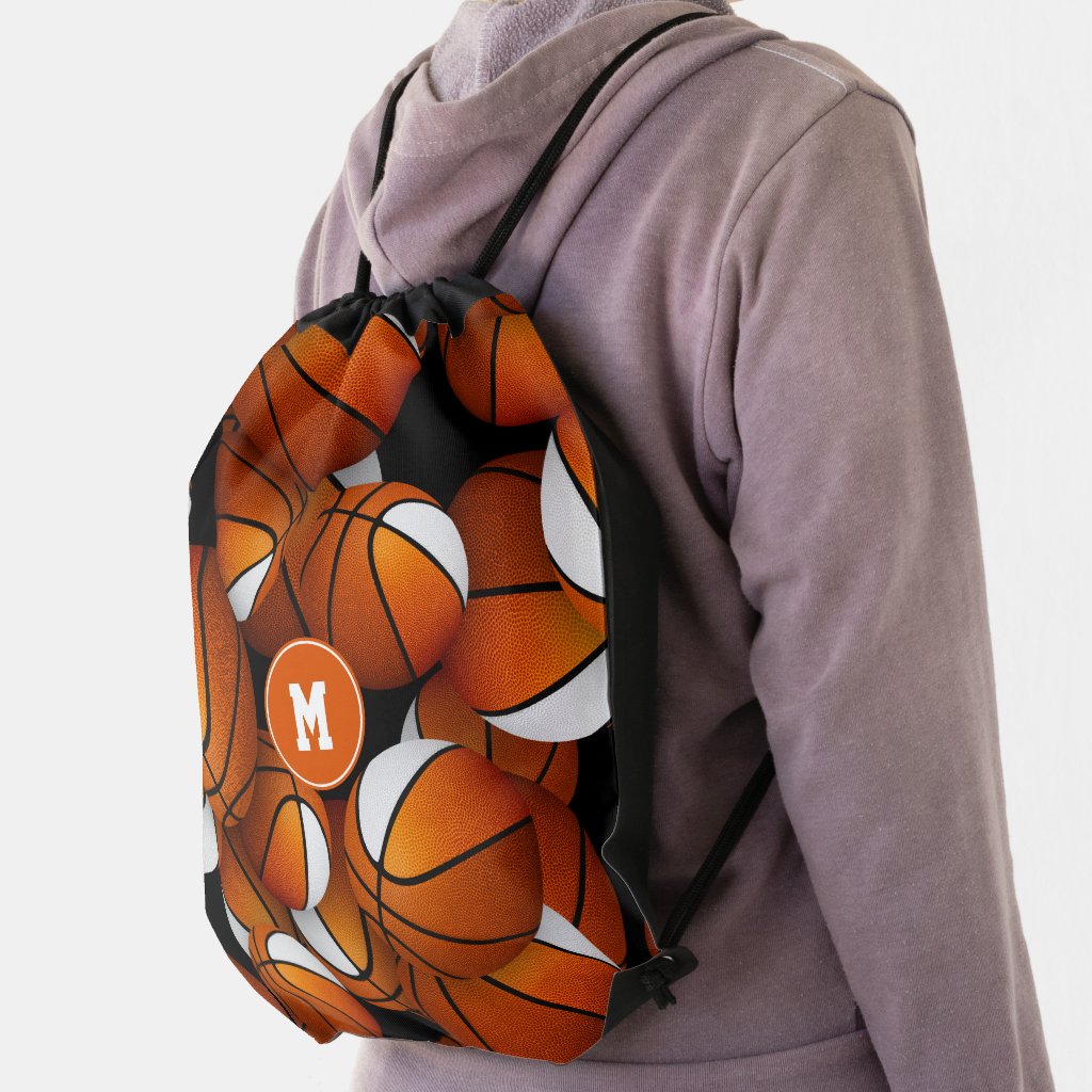 Orange white sports team colors his her basketball drawstring bag