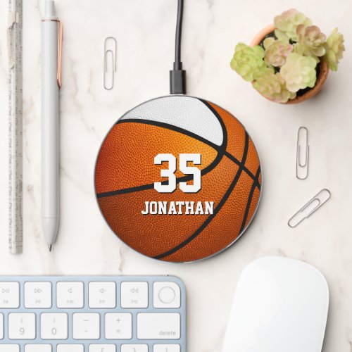 orange white sports team colors kids basketball wireless charger 