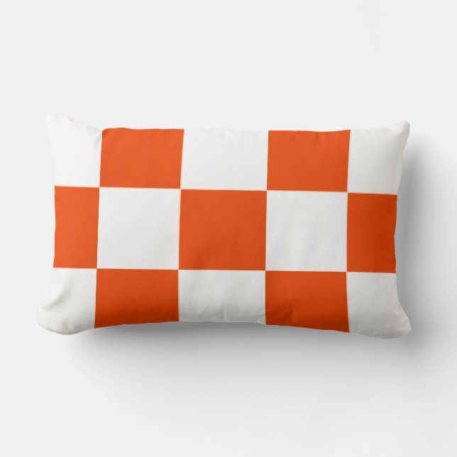 Orange White Squares Checkered Pillow (Front)