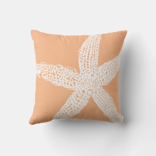 Orange White Starfish Coastal Tropical Art Beach Outdoor Pillow