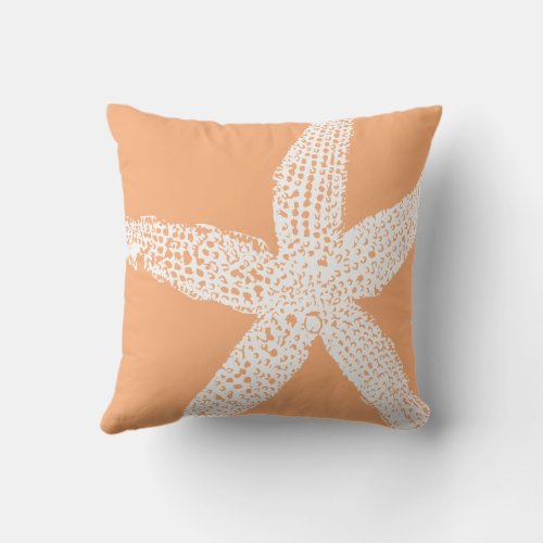 Orange White Starfish Coastal Tropical Art Beach Throw Pillow