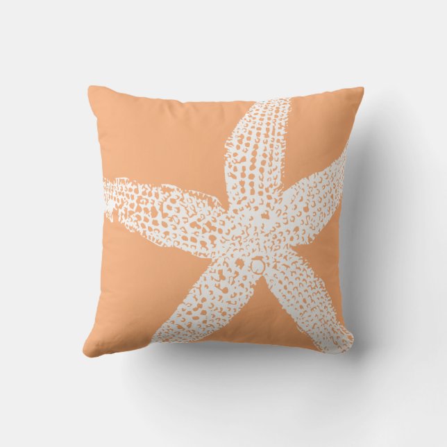 Orange White Starfish Coastal Tropical Art Beach Throw Pillow (Back)
