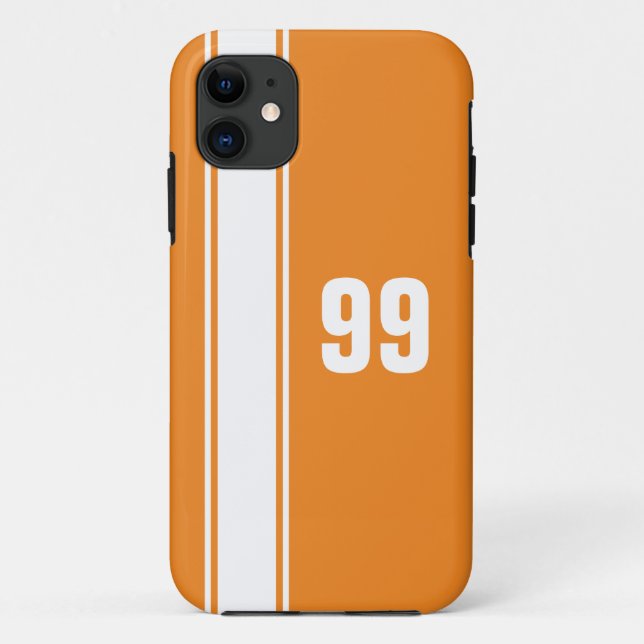 Orange & White Stripe Jersey Numbered iPhone Case (Back)
