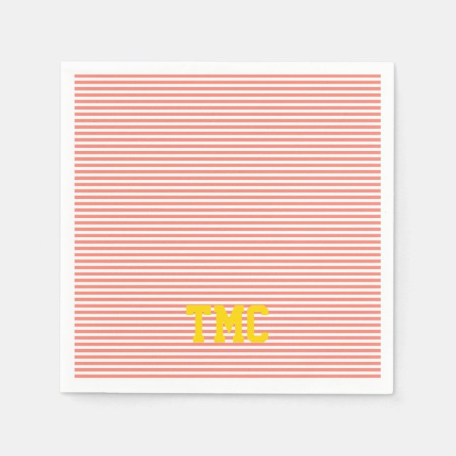orange white stripe monogram initials preppy napkins (Front)