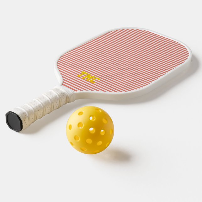 orange white stripe monogram initials yellow pickleball paddle (Laydown 2)
