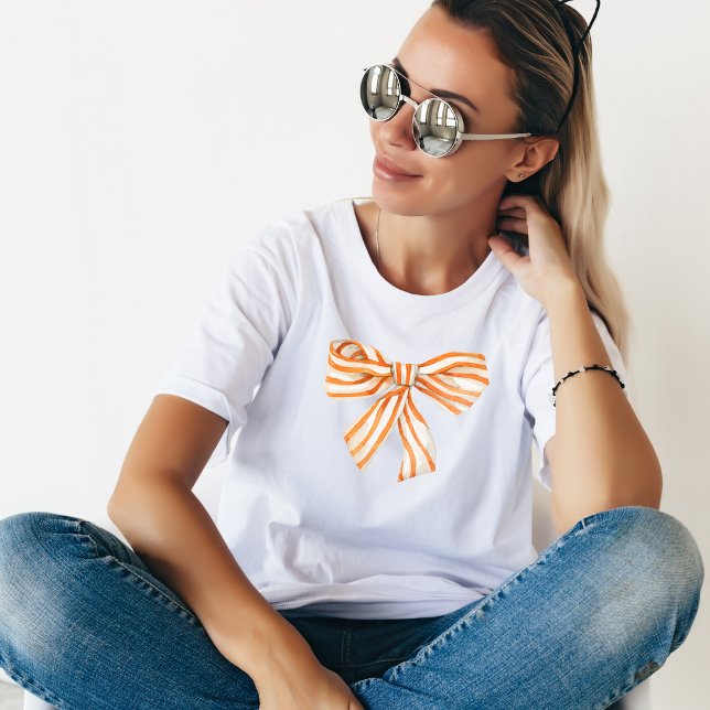 Orange White Striped Bow  T-Shirt (Creator Uploaded)