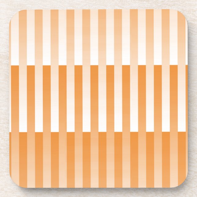Orange White Striped Pattern Beverage Coaster (Front)