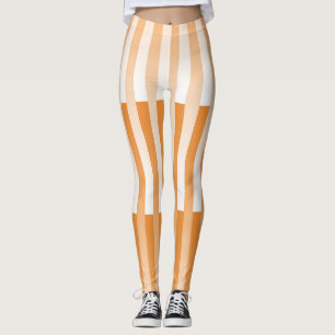 Orange White Striped Pattern Leggings