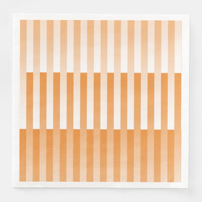 Orange White Striped Pattern Paper Dinner Napkins (Front)