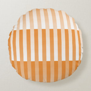 Orange White Striped Pattern Round Pillow