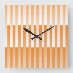 Orange White Striped Pattern Square Wall Clock