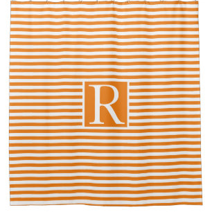Orange White Stripes Monogram Initials Cute Shower Curtain