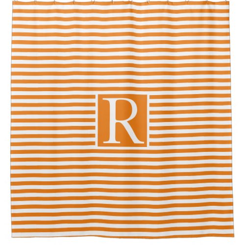 Orange White Stripes Monogram Initials Cute Shower Curtain