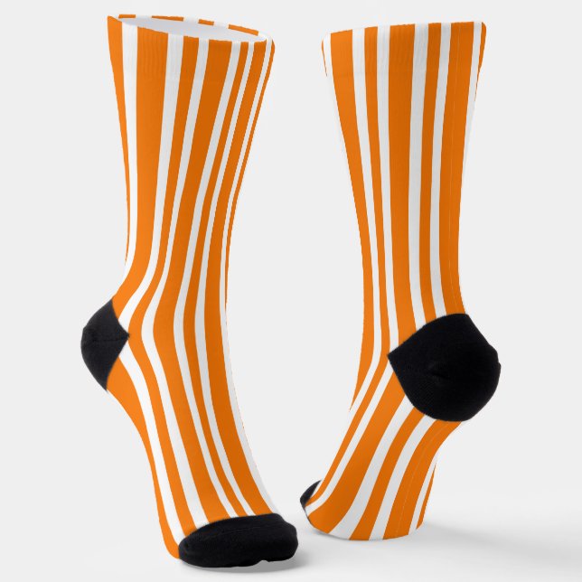 Orange White Stripes Pattern Socks (Angled)