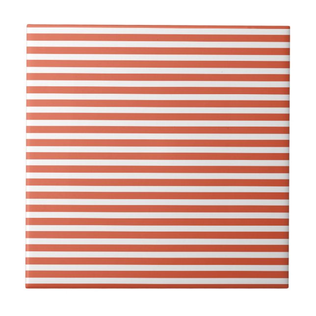 Orange White Strips Simple Stylish Modern Minimal Ceramic Tile (Front)
