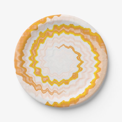 Orange white swirl tie dye party paper plates