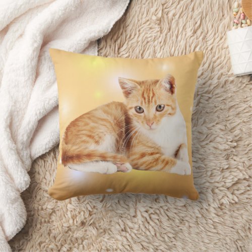 Orange White Tabby Cat Throw Pillow