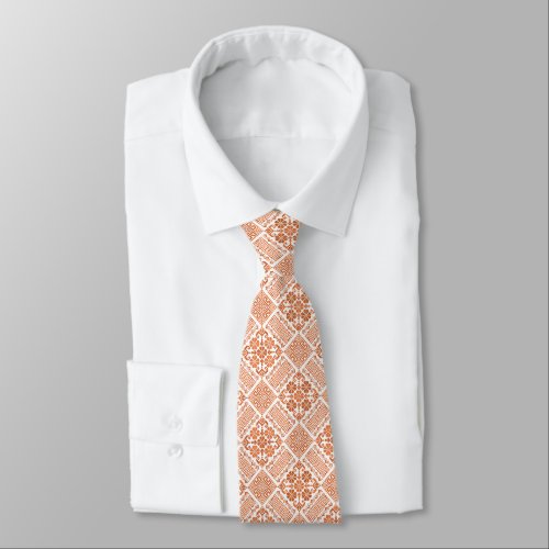 Orange  White Tatreez Henna Thobe Pattern Neck Tie