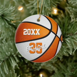 orange white team colors boys girls basketball ceramic ornament