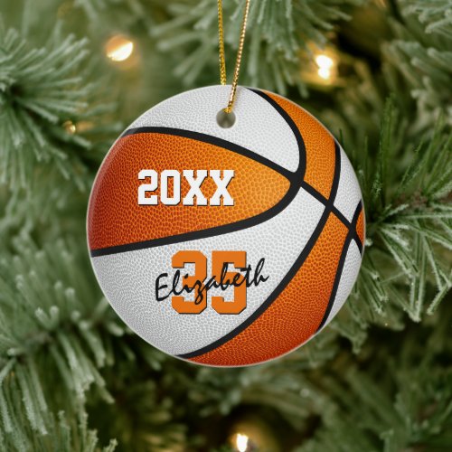 orange white team colors boys girls basketball ceramic ornament