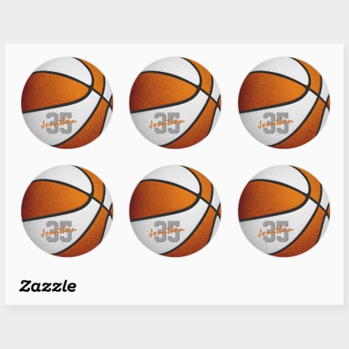 orange white team colors boys girls basketball classic round sticker