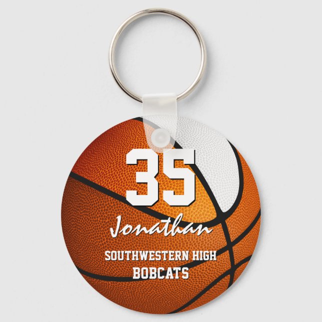 Orange white team colors boys girls basketball keychain (Front)