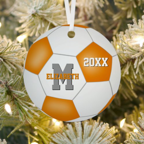 orange white team colors girl boy keepsake soccer metal ornament