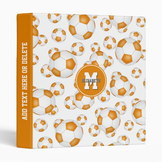orange white team colors girls boys soccer balls 3 ring binder