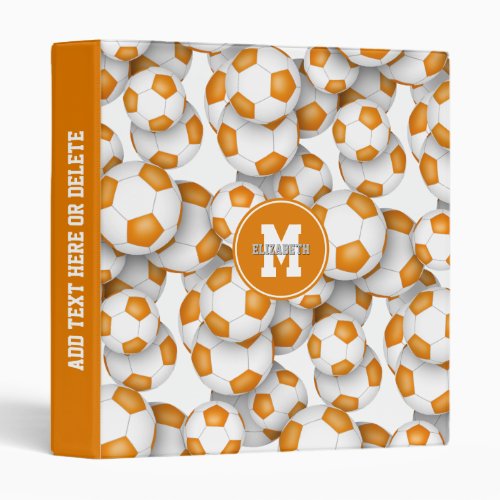 orange white team colors girls boys soccer balls 3 ring binder