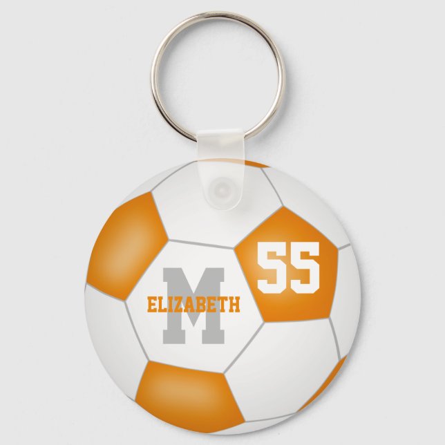orange white team colors girls boys sports soccer keychain (Front)