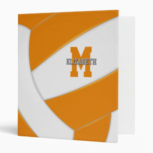 orange white team colors girls boys volleyball 3 ring binder