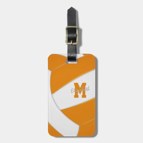 orange white team colors girls boys volleyball luggage tag