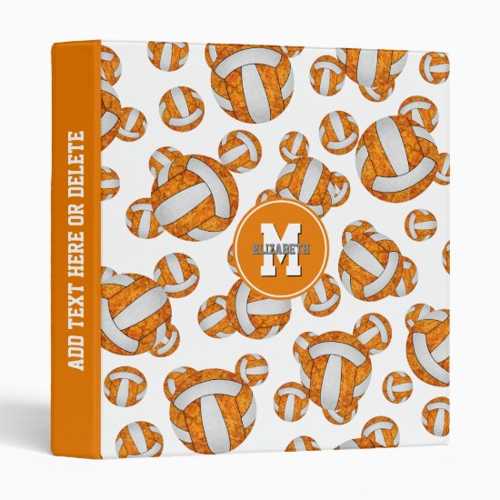 orange white team colors girly volleyball pattern 3 ring binder