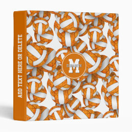 orange white team colors girly volleyball pattern 3 ring binder