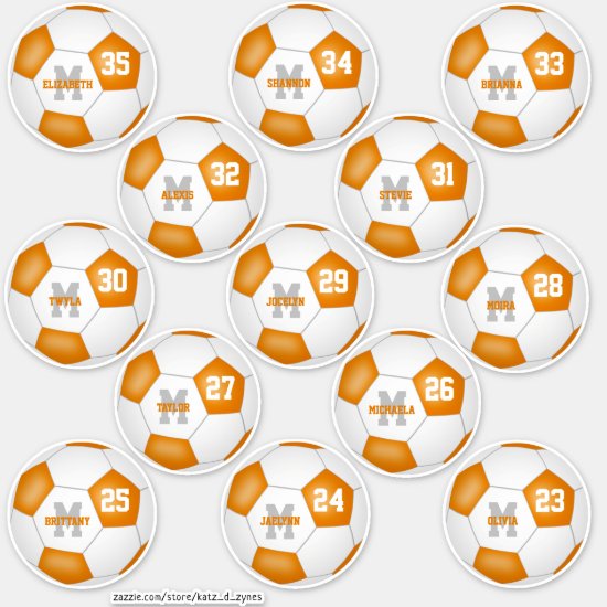 orange white team colors individual soccer players sticker