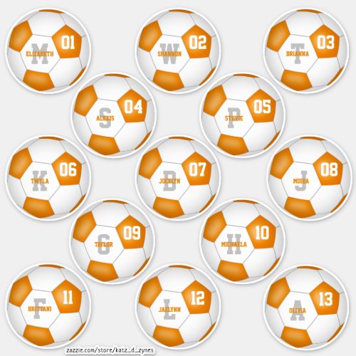 orange white team colors individual soccer players sticker