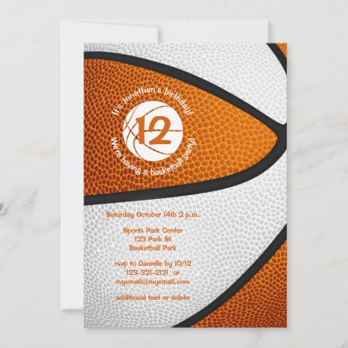 orange white team colors kids basketball party invitation