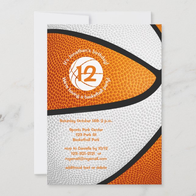 orange white team colors kids basketball party invitation (Front)