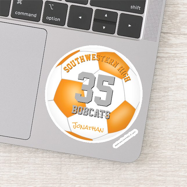 Orange white team colors kids teens soccer sticker (Detail)